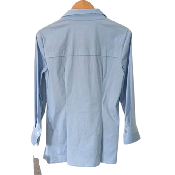 Carlisle Pintuck Detail Button Front Stretch Comfort Blouse Blue Size 4 - Picture 7 of 8